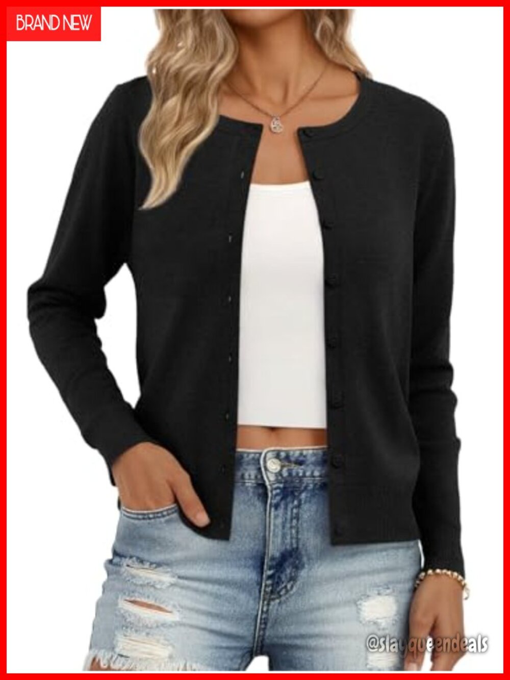 Lightweight Knit Cardigan Button Crew Neck Long Sleeve